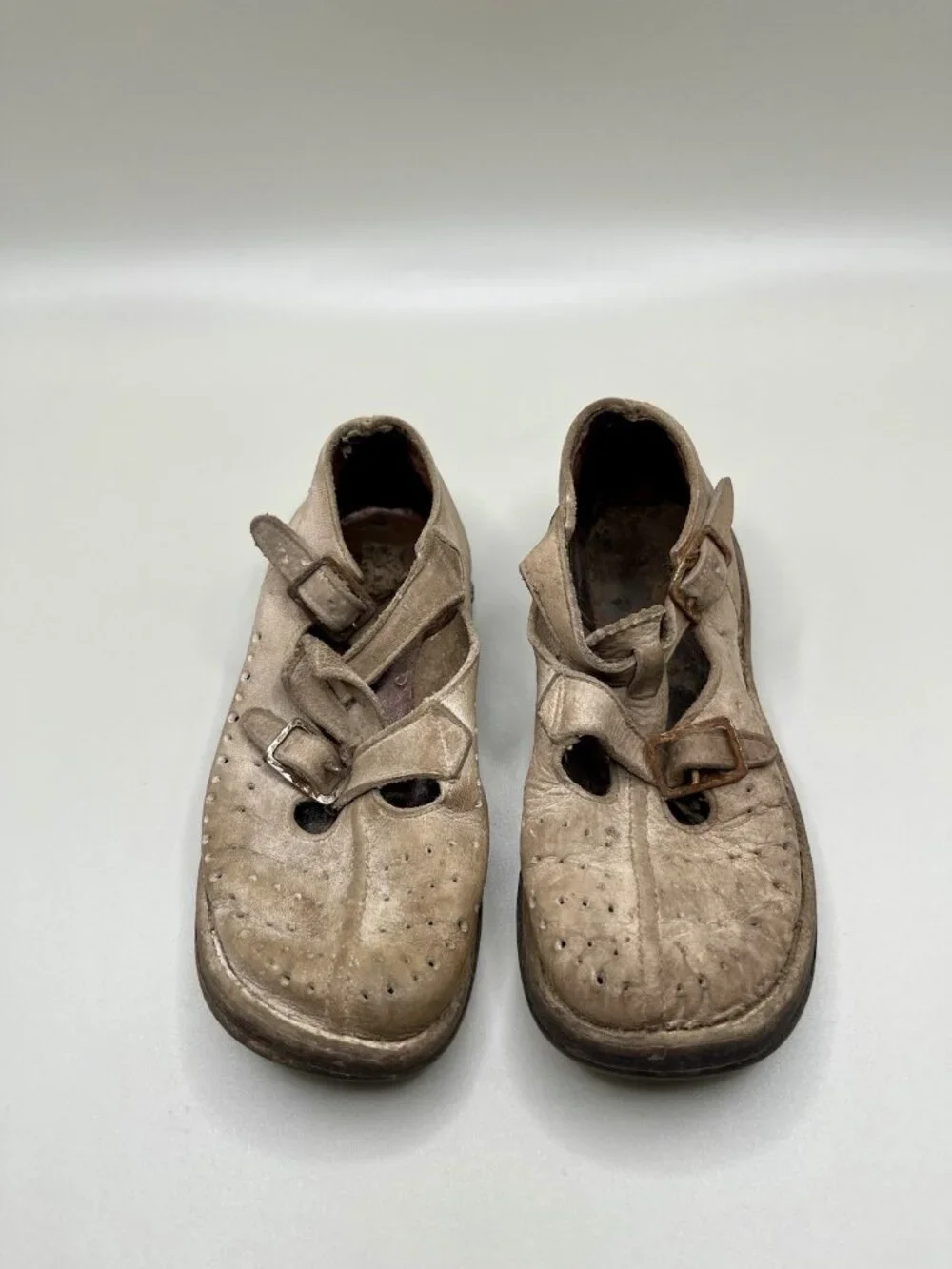 Antique Children’s Leather T-Strap Shoes Double Buckle School C. 1915-1935